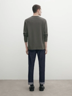 Massimo Dutti Футболка с длинным рукавом из 100% хлопка, зеленовато-серый