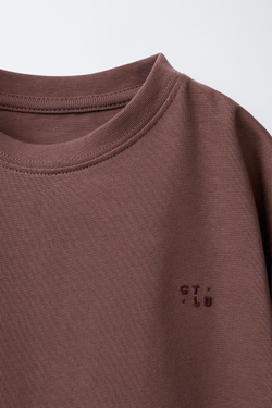 ZARA ФУТБОЛКА HEAVYWEIGHT С ВЫШИВКОЙ, БЛЕДНО-ФИОЛЕТОВЫЙ