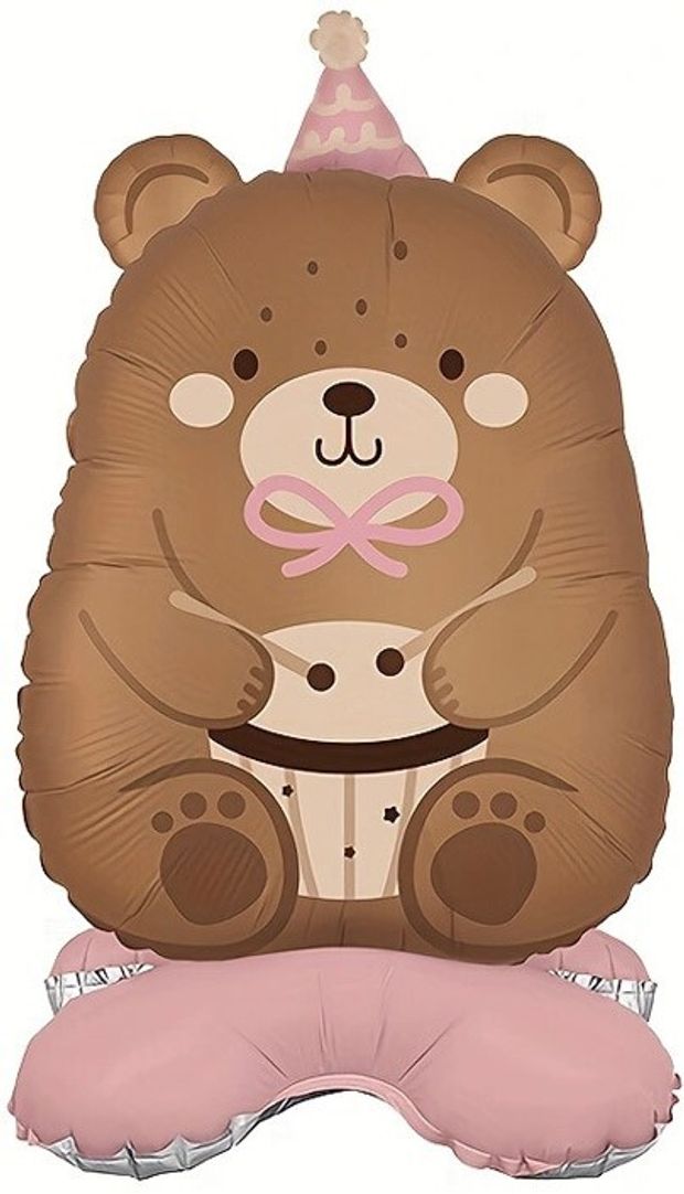 К Шар 3D (24''/61 см) Фигура на подставке, Мишка в розовом колпачке, 1 шт.