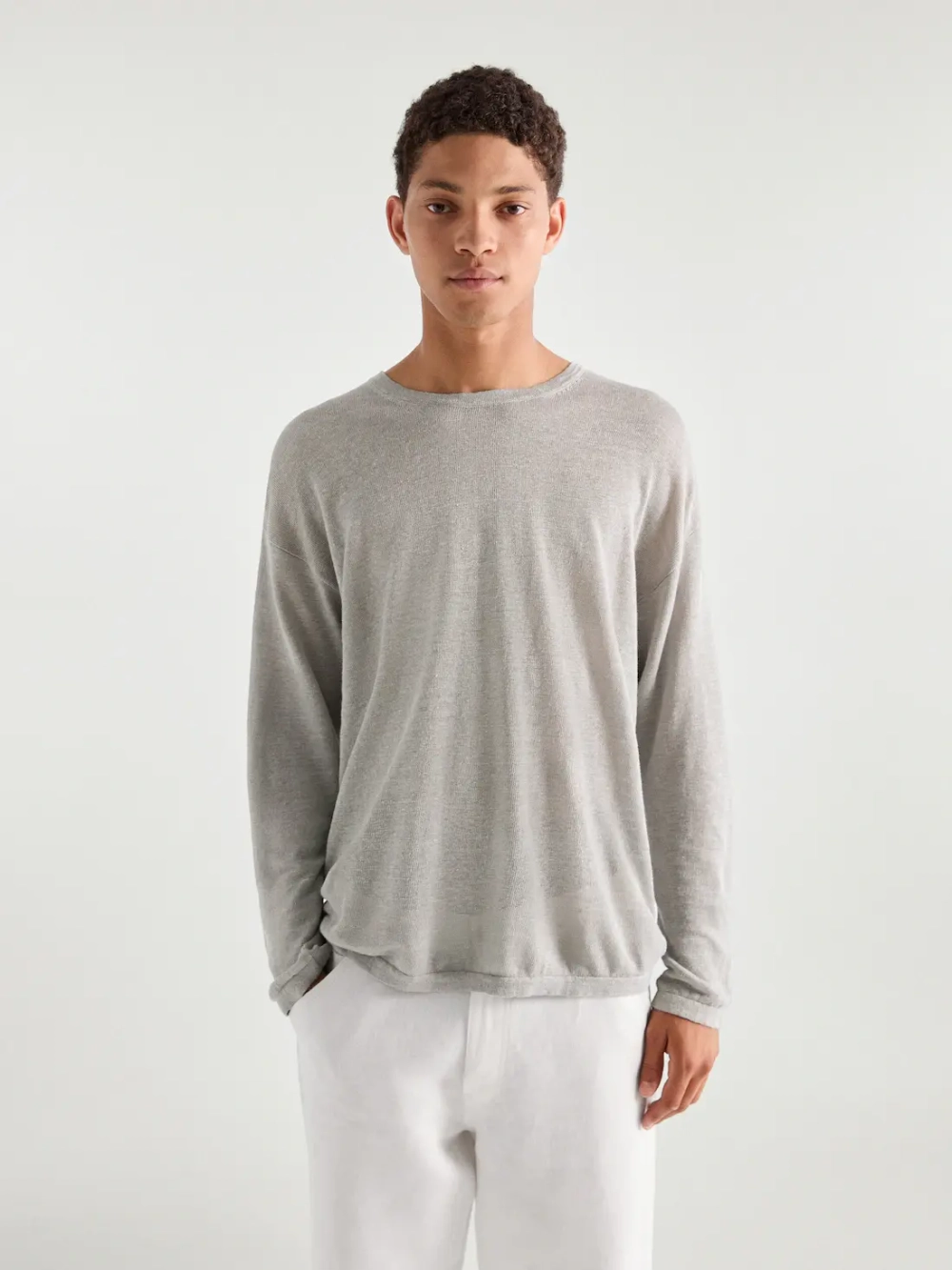 Massimo Dutti Льняной свитер с круглым вырезом, серый