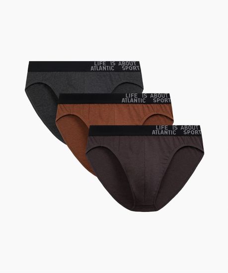 Мужские трусы (3шт) слипы спорт Atlantic 3MP-209, хлопок, темно-серый меланж + медно-багряный меланж + коричневый меланж