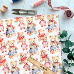 Ткань премиум сатин акварельная семья медведей