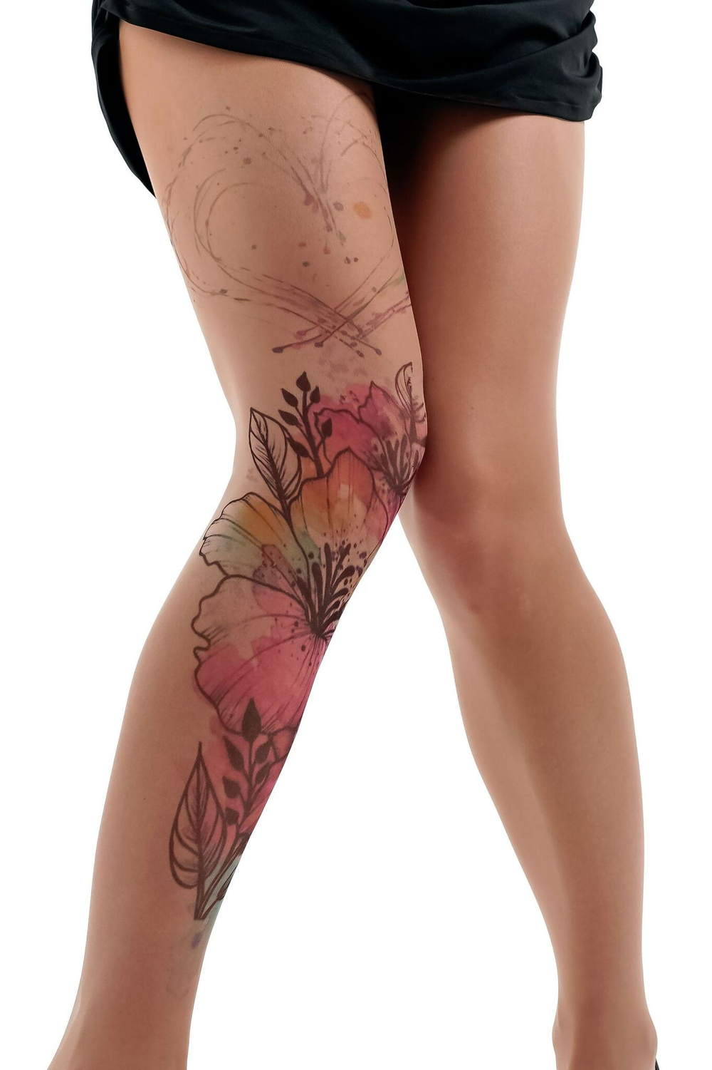 Колготки +size с принтом в виде цветов и сердца (Размер: XL-XXL-XXXL) (Цвет: бежевый)