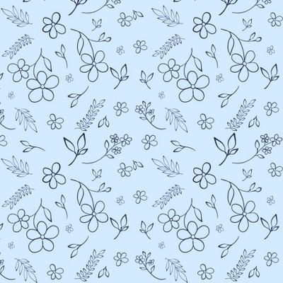 Дудл цветы и листья мелкие на голубом