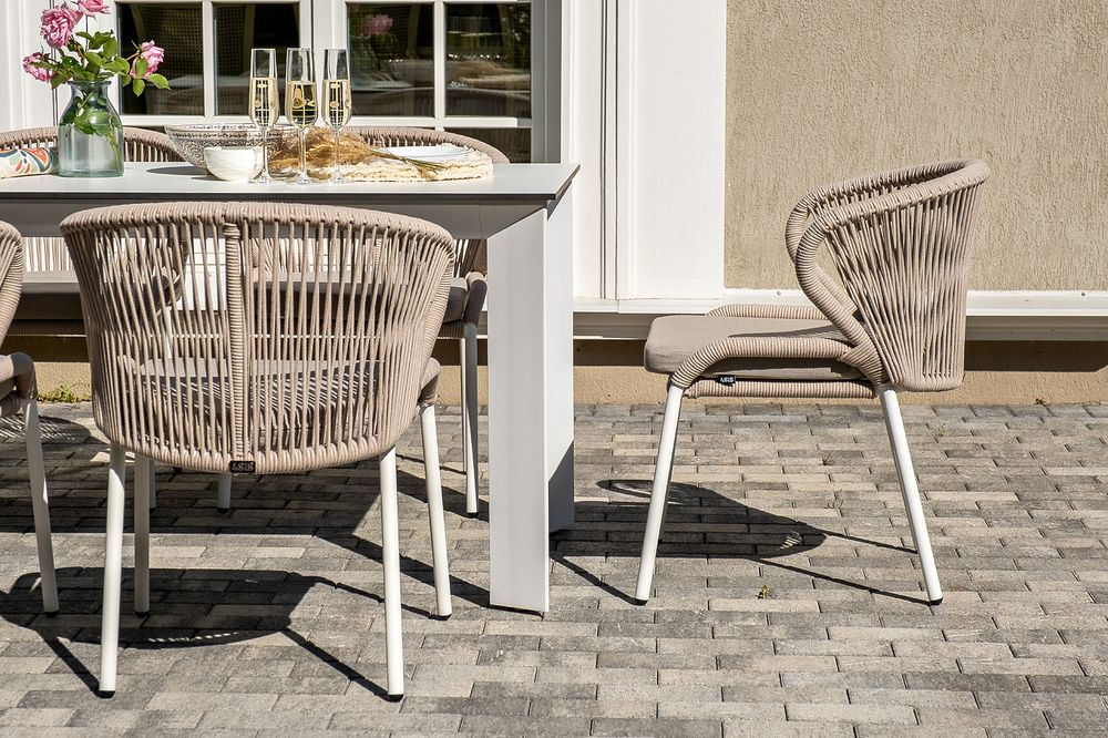 "Венето" обеденная группа на 6 персон со стульями "Милан", каркас белый, роуп бежевый