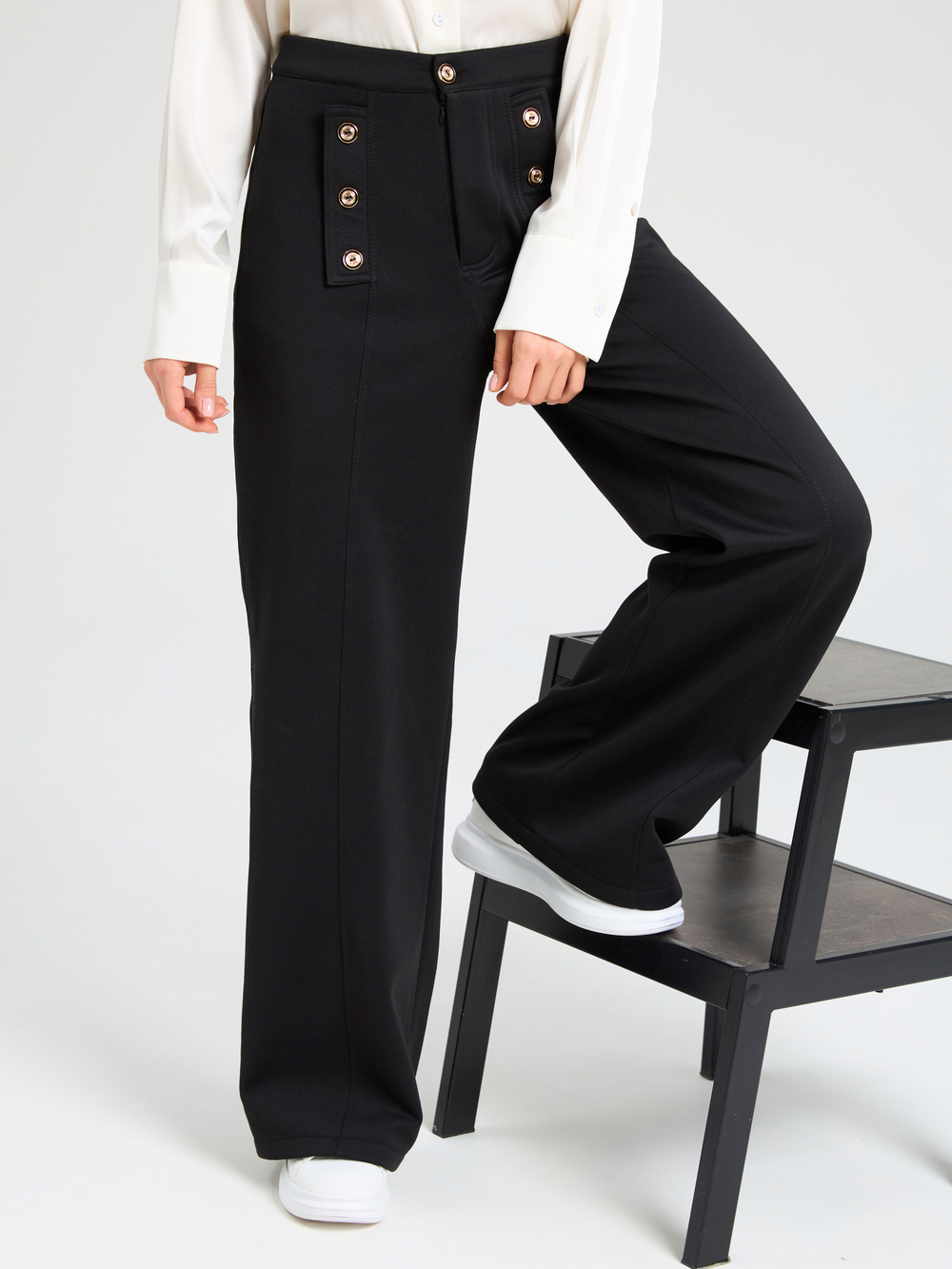 Брюки утепленные для девочки палаццо с декоративными пуговицами