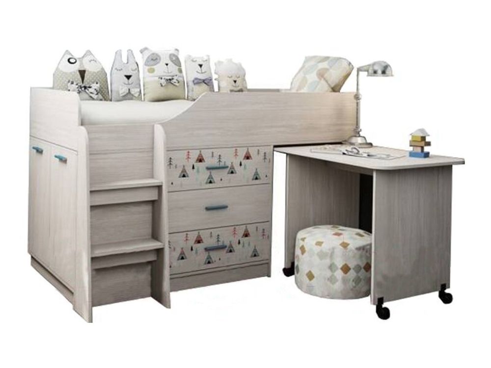 Каприз-5 Кровать двухъярусная с рисунком "Виг-вам" (без матраца) Анкор белый + УФ-печать