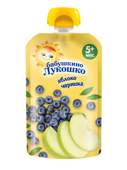 Пюре из яблок и черники мягкая упаковка ( 90г ) "Бабушкино лукошко"