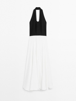 Massimo Dutti Длинное платье с контрастной отделкой, черный