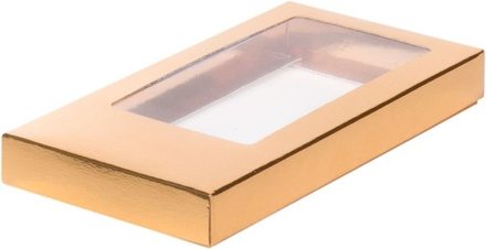 Коробка для плитки шоколада с окном золотая 18х9х1,7 см