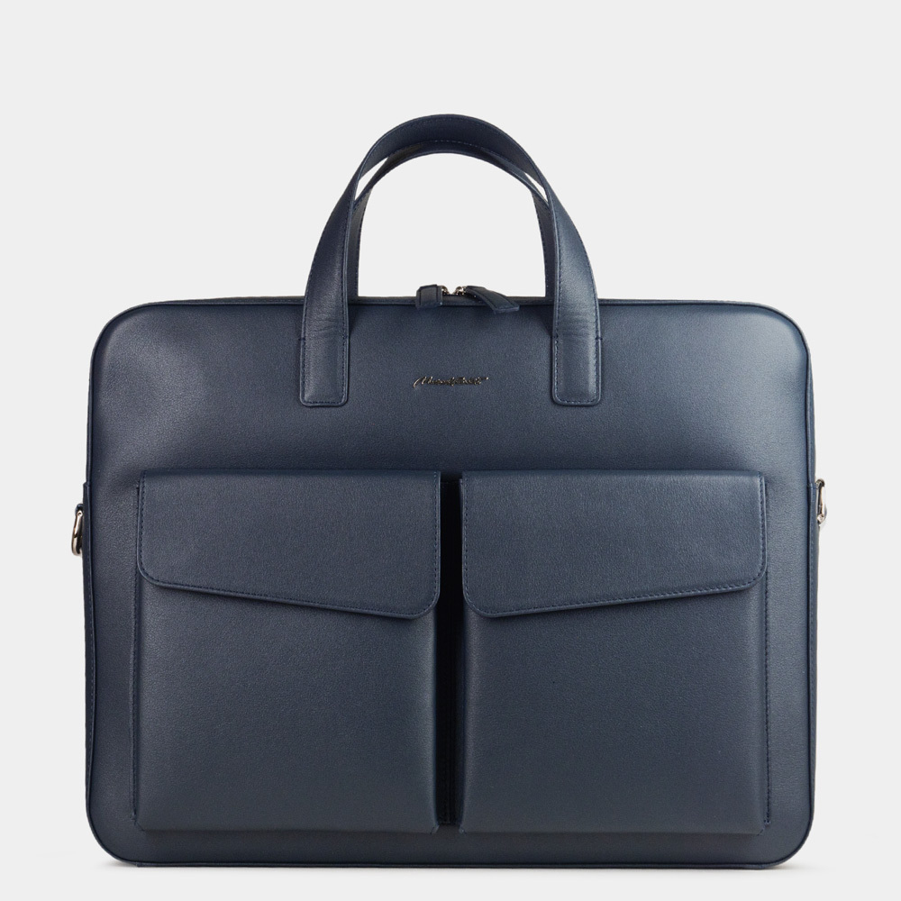 Сумка для ноутбука и документов Bocage Business из гладкой кожи теленка, синего цвета