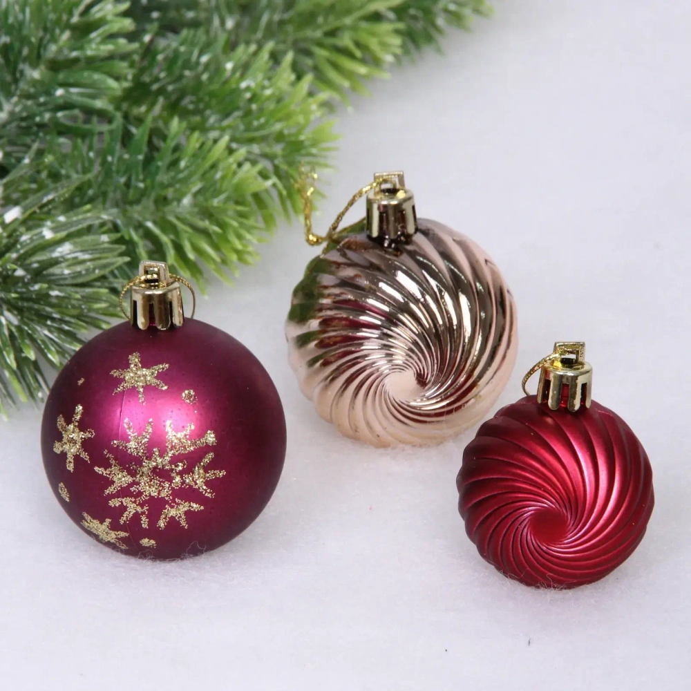 Набор шаров «Christmas» 5 см + 4 см (24 предметов), Рубин/Шампань