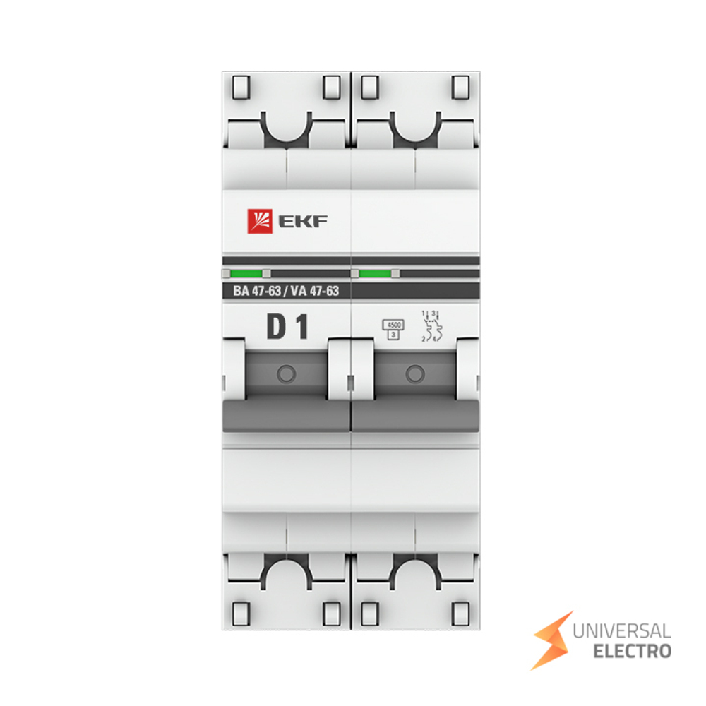 Автоматический выключатель 2P 1А (D) 4,5kA ВА 47-63 EKF PROxima