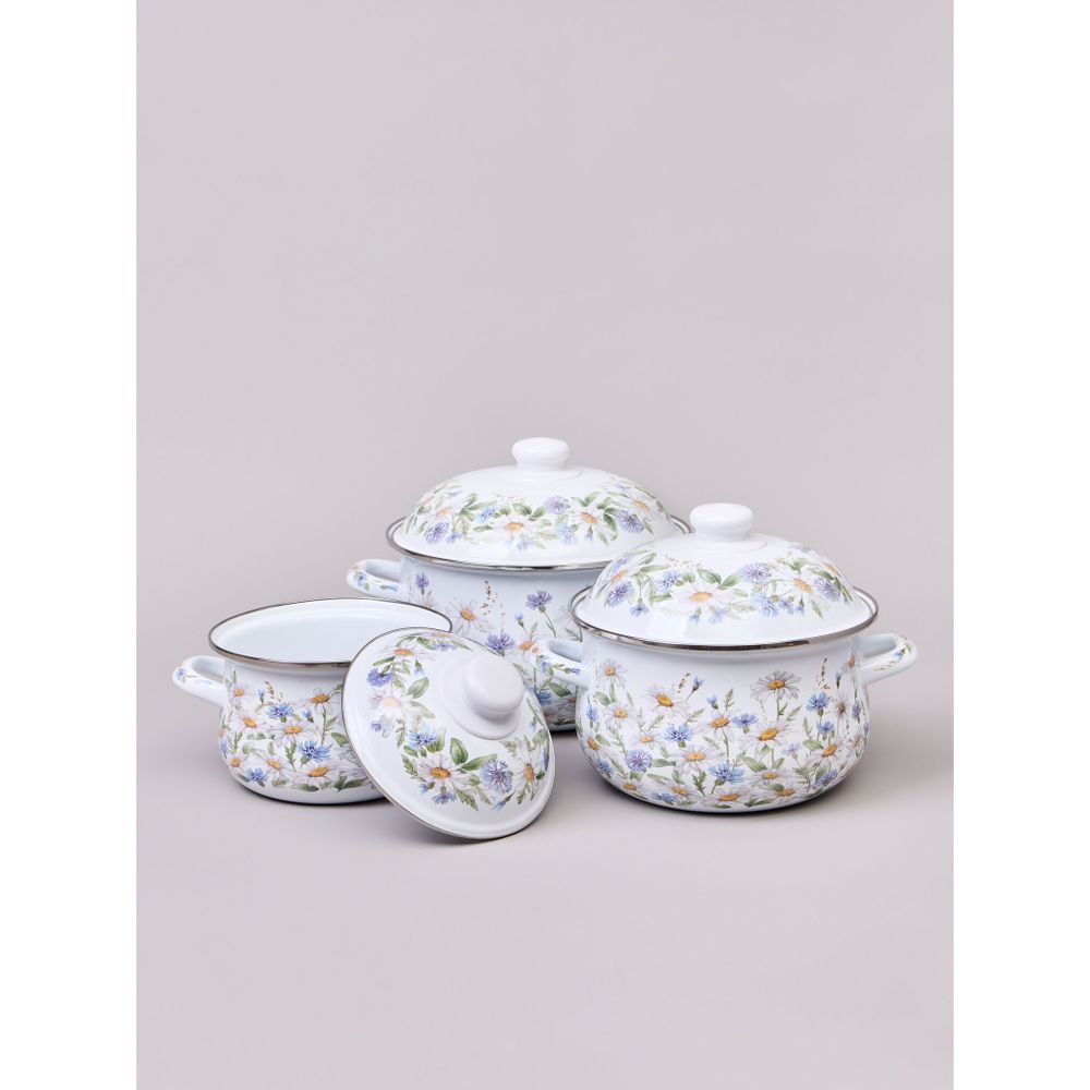 НАБОР КАСТРЮЛЬ AGNESS ЭМАЛИРОВАННЫХ СЕРИЯ "SENTIMENT", 6ПР. 1,5/2,8/3,6Л, 16Х10/20Х12/22Х13СМ