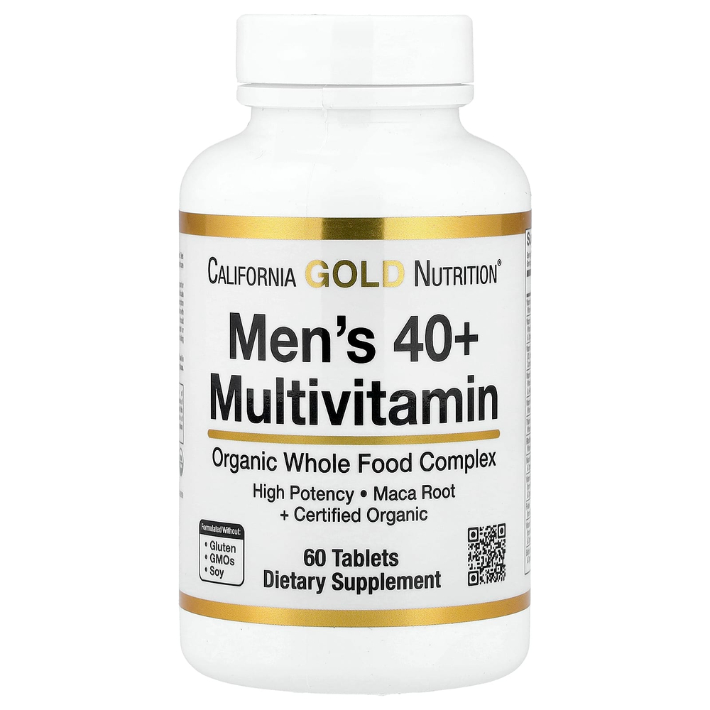 California Gold Nutrition, мультивитамины из органических цельных продуктов для мужчин старше 40 лет, с экстрактами органической амлы, органического подсолнечника, органической моринги и органического шиитаке, 60 таблеток