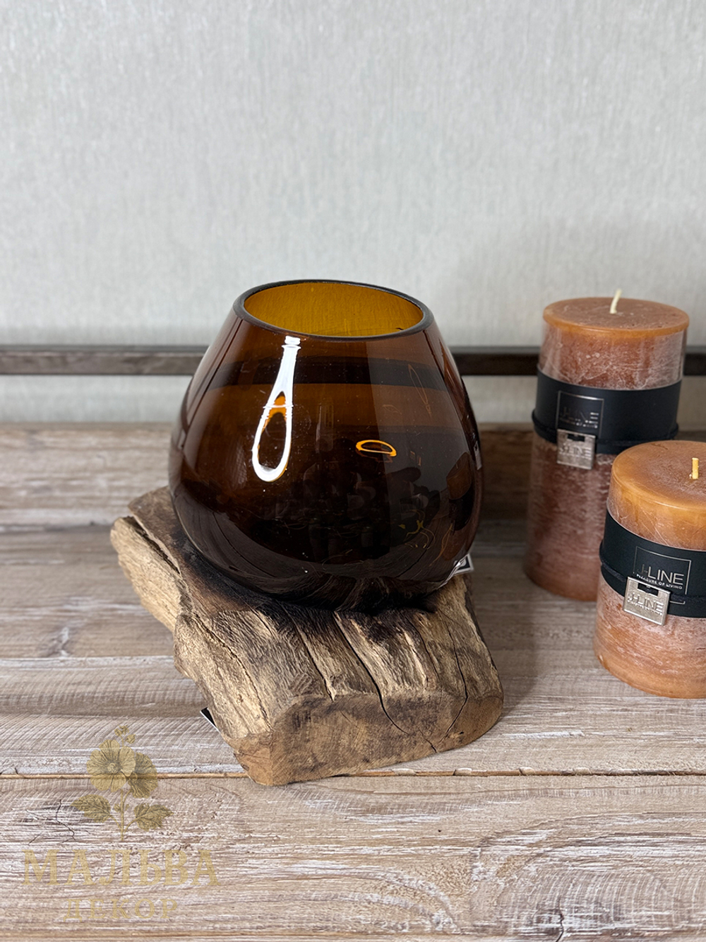 Вазочка для декора на деревянной подставке "Гамаль" средняя 23x19x19см от J-LINE