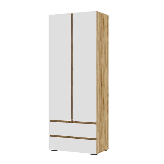 ХЕЛЕН ШК 01 Шкаф 2х створчатыйФАСАД БЕЛЫЙ/КОРПУС ДУБ КРАФТ ЗОЛОТО