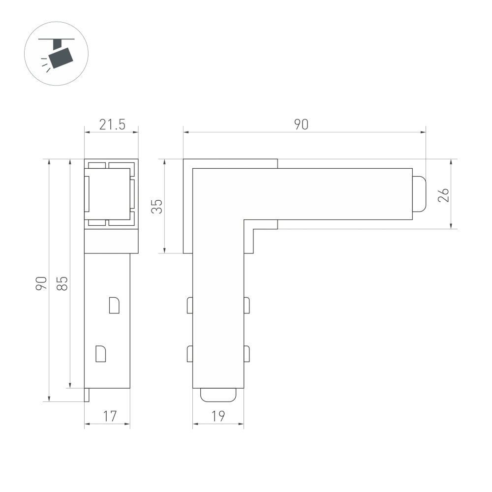 Коннектор угловой MAG-ORIENT-CON-L90-POWER (WH) (Arlight, IP20 Пластик, 3 года) 037315