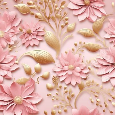 Цветы с золотыми листьями на розовом фоне