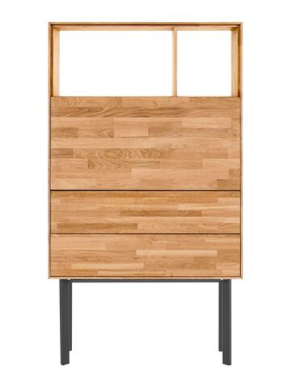 Комод деревянный с 2 ящиками и дверью Виби 85х32х151 см из массива дуба на металлических ножках, в стиле лофт