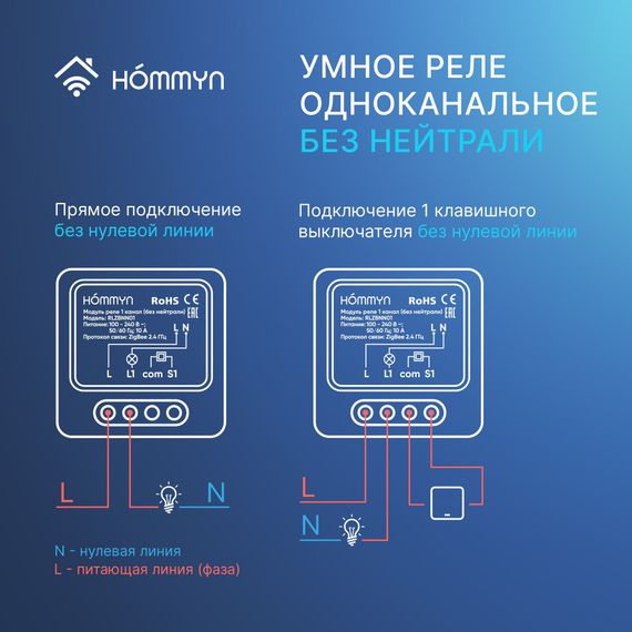 Модуль реле HOMMYN zigbee 1 канал (без нейтрали) RLZBNN01 купить в Москве и Московской области по низкой цене с доставкой по России — (6) Модуль реле HOMMYN zigbee 1 канал (без нейтрали) RLZBNN01 — (6)
