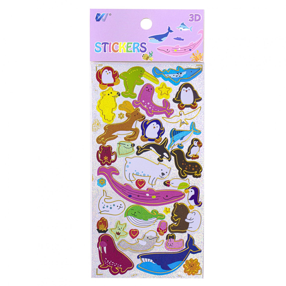 Наклейки детские Alingar, 10 см х 22,5 см, "Животные 3D" ассорти, ПВХ, голография, пакет с европодвесом