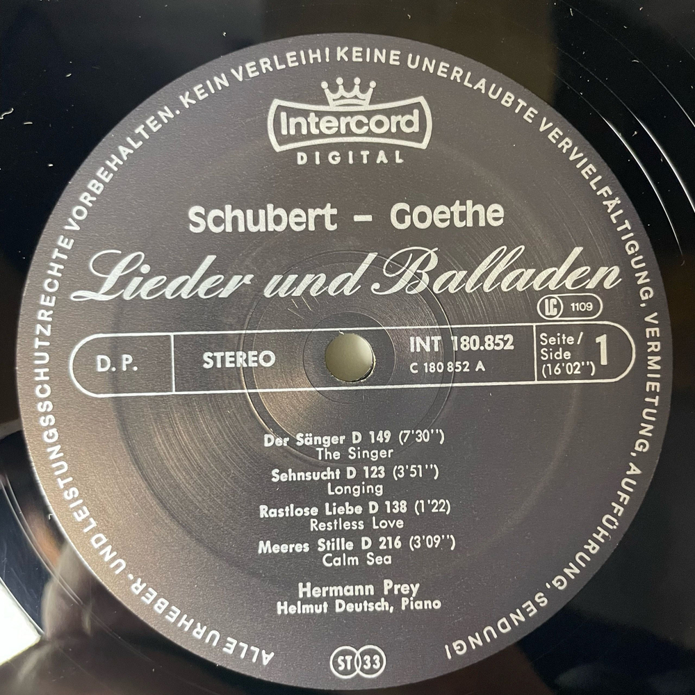 Винтажная виниловая пластинка LP Schubert Шуберт, Goethe,Hermann Prey, Helmut Deutsch, Lieder Und Balladen, Songs And Ballads (Германия 1982)
