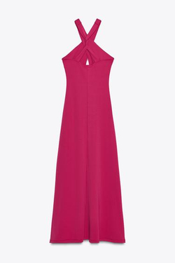 ZARA ДЛИННОЕ ПЛАТЬЕ ИЗ СТРУЯЩЕЙСЯ ТКАНИ, МАЛИНОВЫЙ