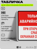 Табличка для обеспечения безопасности "Только для аварийного выхода, сработает сигнализация", для производства, предприятия, организаций, 40х30 см, Silver Plane x Айдентика Технолоджи