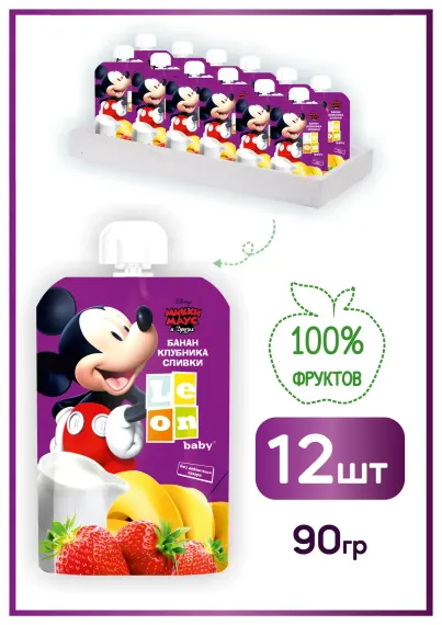 Пюре детское LEON baby Пюре из банана и клубники со сливками