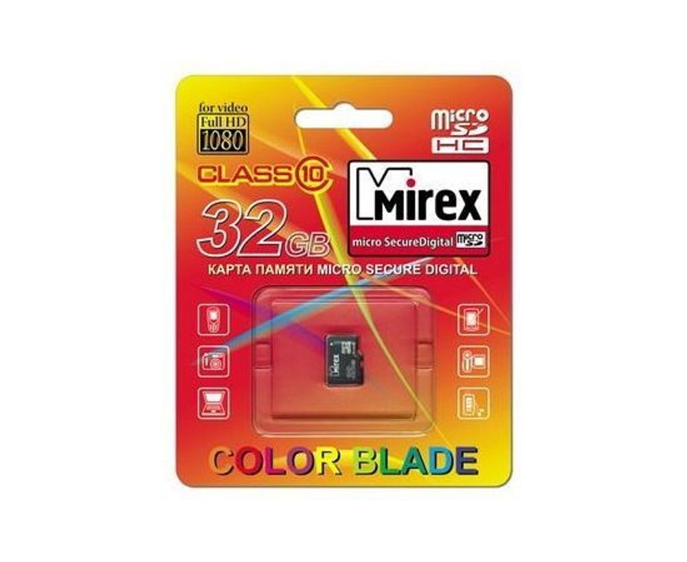32 ГБ Карта памяти microSDHC с адаптером Mirex class 10