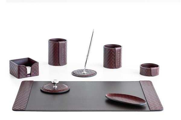 Набор офисный из кожи FG Brown treccia/черный 8 предметов