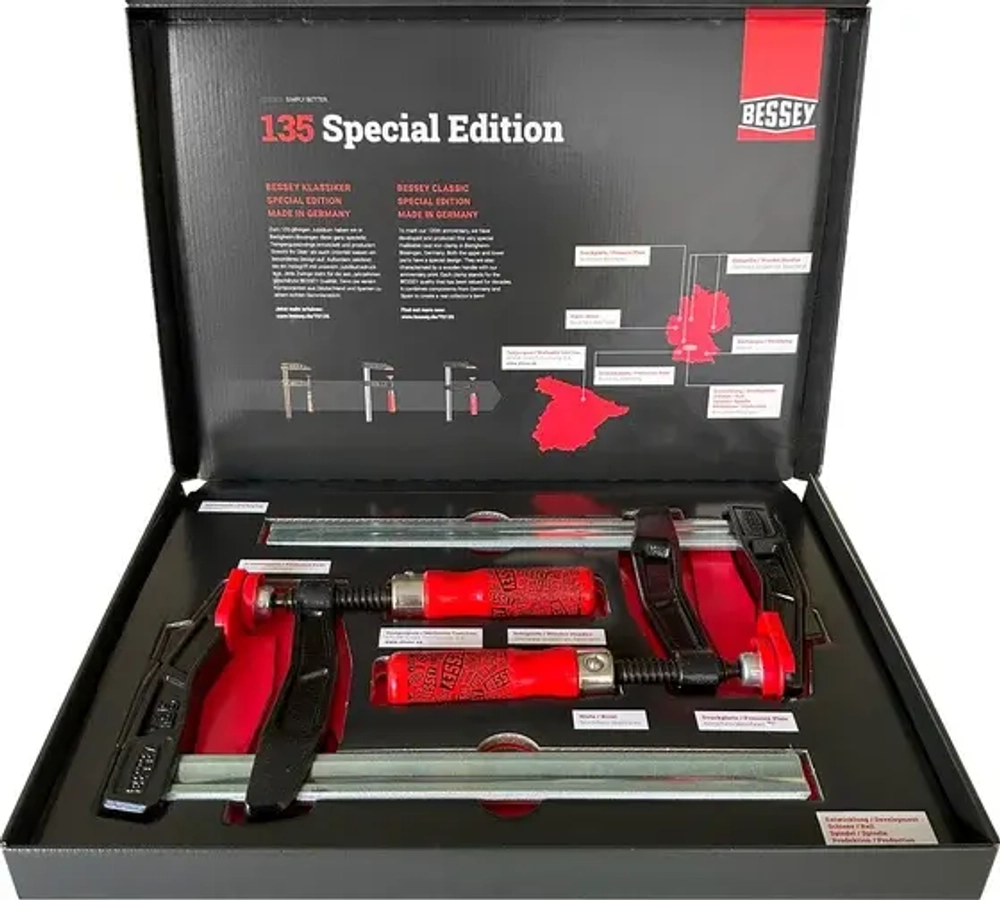 TGA25SET-135 Набор струбцин TG25, 2 шт, "135 лет BESSEY", 250/120, 6 кН, деревянная ручка