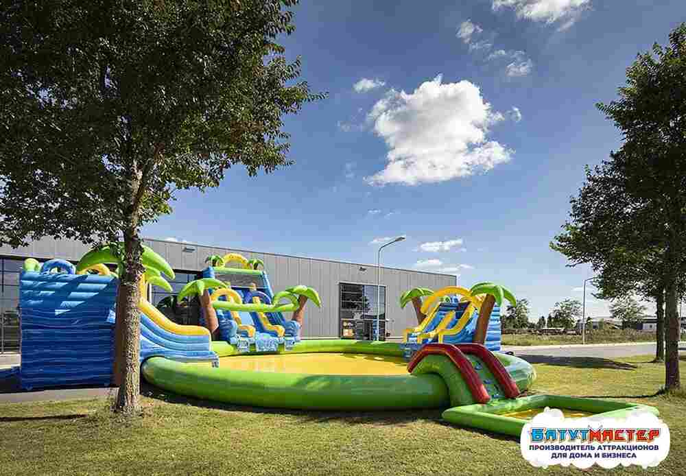 Надувной аквапарк с бассейном и горками «Тропический остров», 24×18×7,6 м