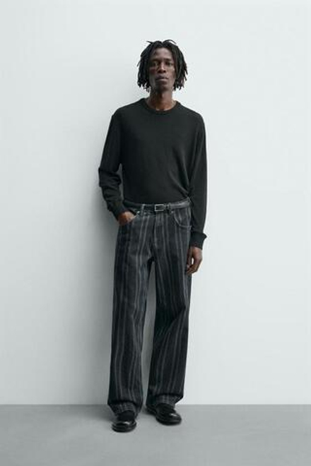 ZARA ДЖИНСЫ RELAXED FIT В ПОЛОСКУ, СИНИЙ