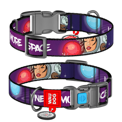 Ошейник для собак нейлоновый WAUDOG Nylon c QR-паспортом, "Больше космоса", пластиковый фастекс, S, Ш 15 мм, Дл 23-35 см