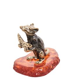 Народные промыслы AM-1671 Фигурка «Крыс с долькой сыра» (латунь, янтарь)