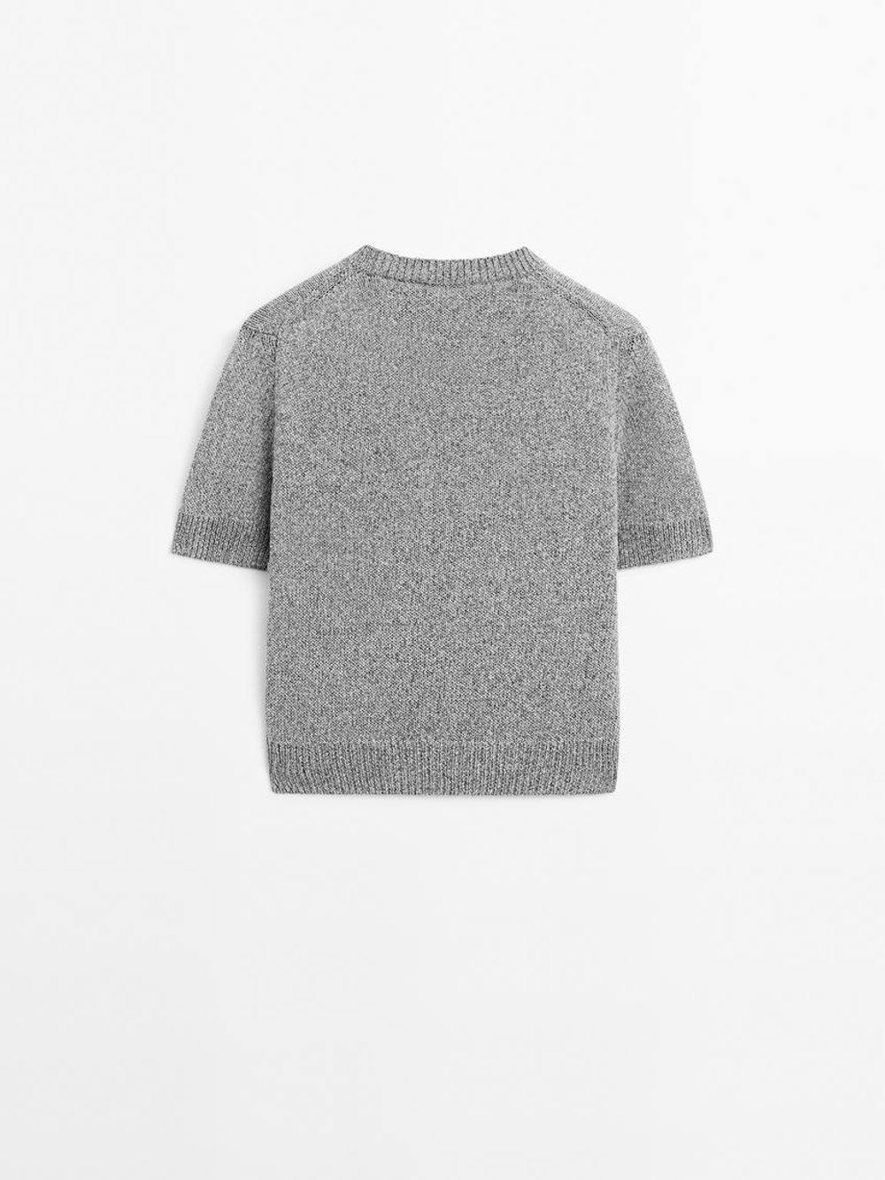 Massimo Dutti Кардиган из смесового хлопка с короткими рукавами, серый