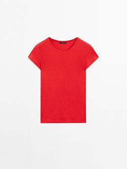 Massimo Dutti Футболка из смесового хлопка, красный