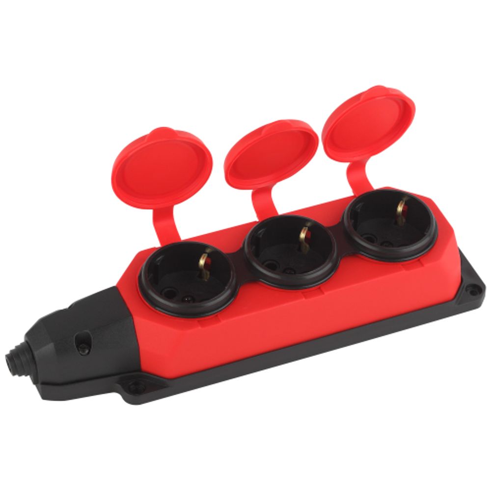 Колодка ЭРА K-3e-RED-IP44 каучуковая с заземлением 3 розетки 16A IP44 красная | Колодки