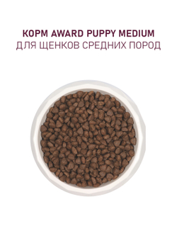 Сухой корм AWARD для щенков от 1 мес, беременных и кормящих сук средних пород с индейкой и курицей с добавлением моркови и черной смородины