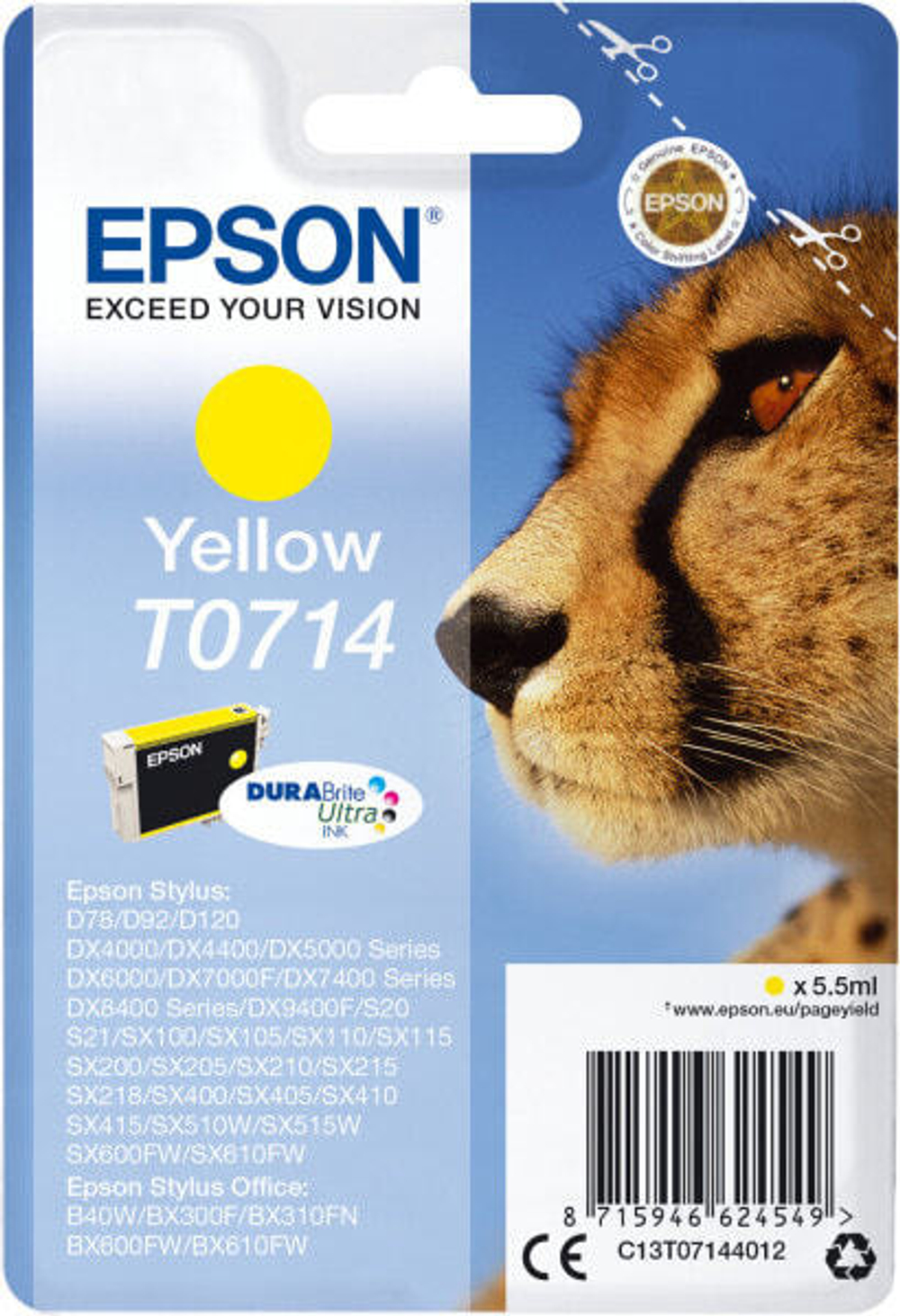 Epson T0714 струйный картридж 1 шт Подлинный Желтый C13T07144022
