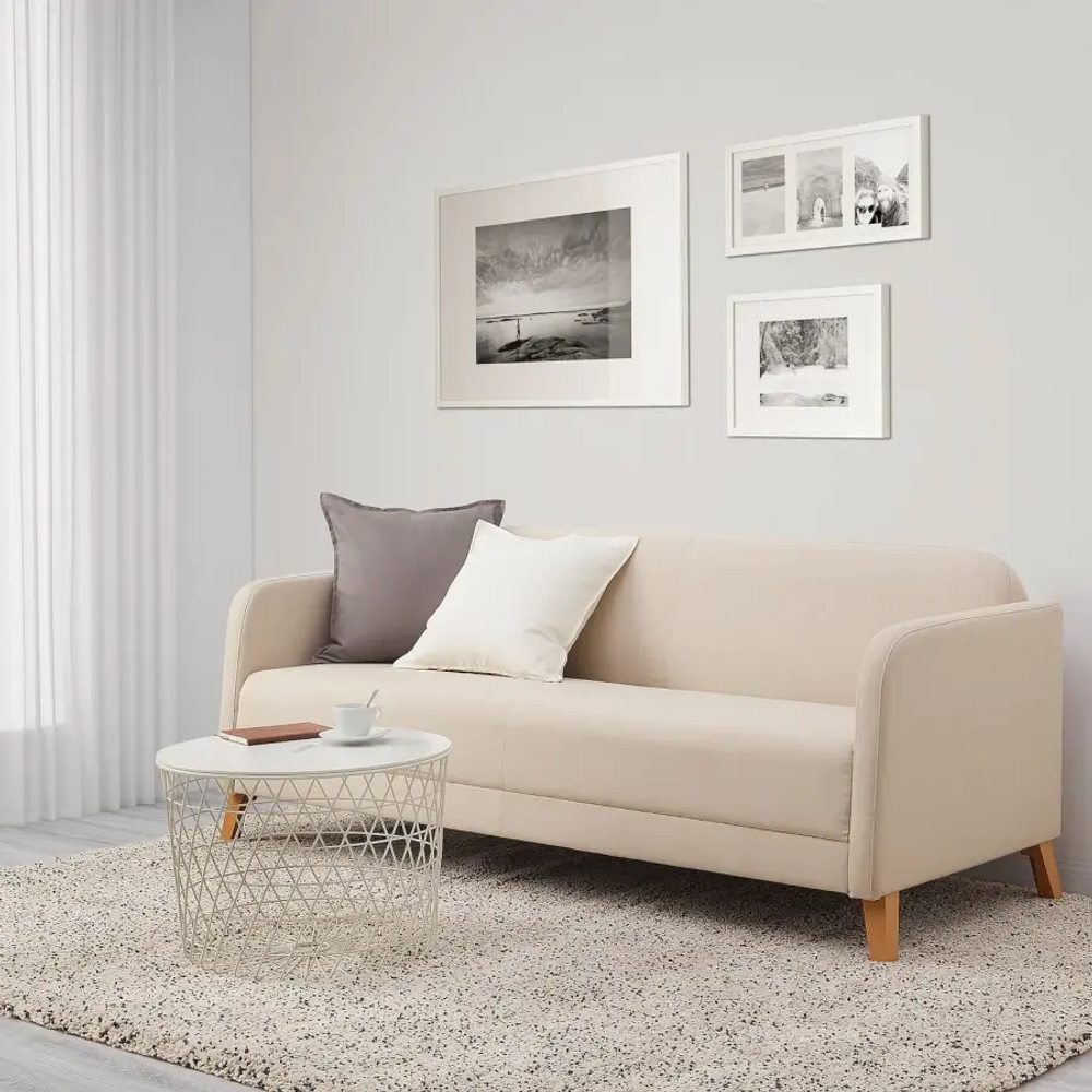 3-местный диван - IKEA LINANÄS/LINANAS, 76x80,5x197см, серый/светло-серый, ЛИНАНАС ИКЕА