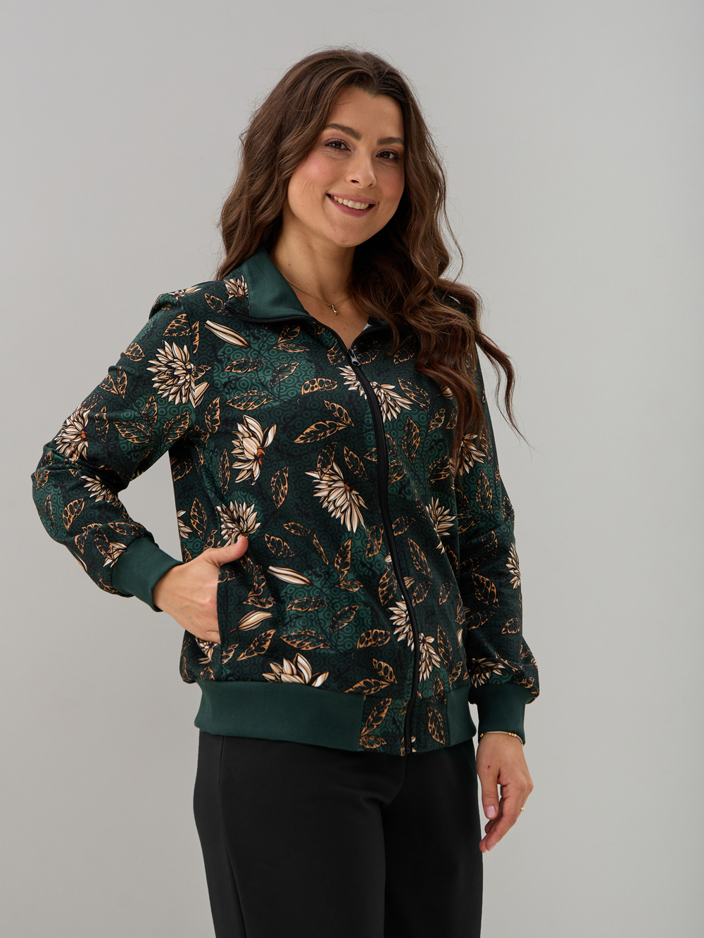 Толстовка К-184/изумрудный-хризантемы