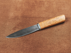 Шкуросъемный нож "Якут" с кованым долом, дамасская сталь, рукоять карельская береза