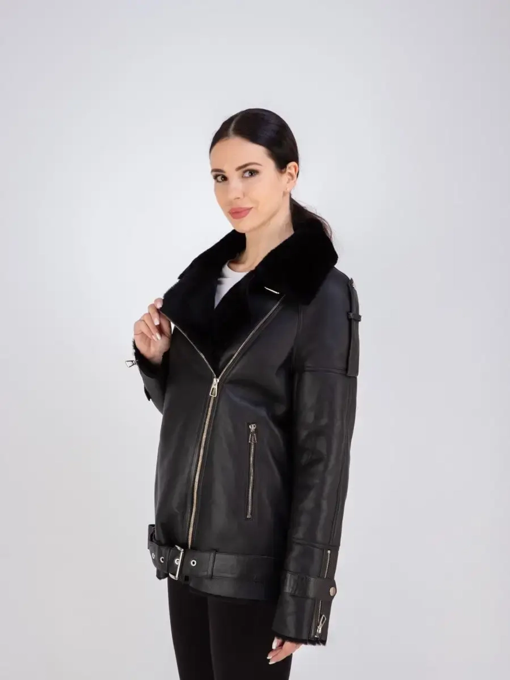 Дубленка авиатор женская натуральная оверсайз Турция