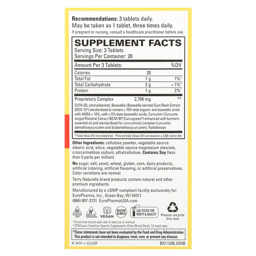 Terry Naturally, Curamin, обезболивающее, 60 таблеток