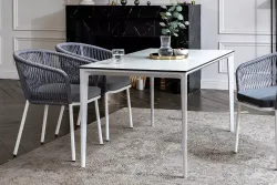 "Малага" обеденная группа на 4 персоны со стульями "Марсель", каркас белый, роуп светло-серый
