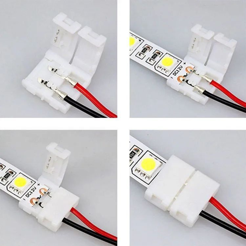 Провод питания для LED лент 8 мм, 15 см, красный/черный с коннектором