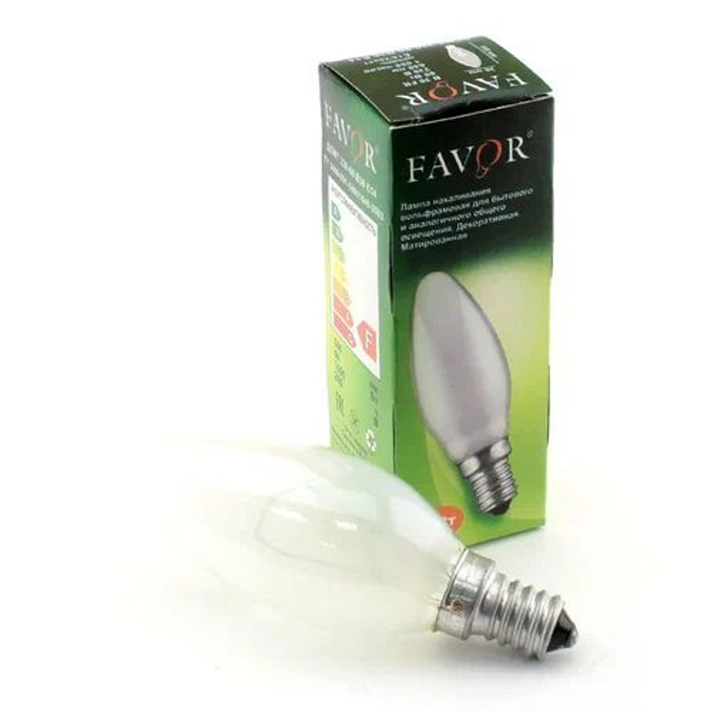 10 шт Лампа накаливания свеча 60Вт, E14 матовая Favor 8109018